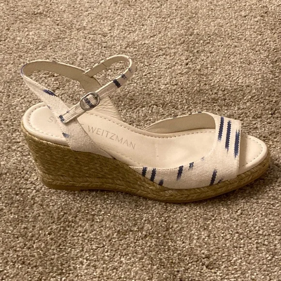 Stuart Weitzman Tia Espadrille Wedges in Natural/ Indigo Size: 10 B NWOB - Picture 5 of 11